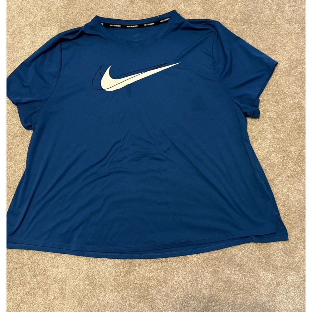 Nike Shirt Women's 1X Blue Short Sleeve Running Gym Tee Dri Fit Cotton Blend